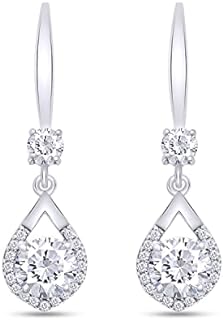 SAVEARTH Women's 2CT Moissanite Tear Drop Diamond Earrings, D Color Ideal Cut, French Wire Back, 18K White Gold Plated Silver - Dazzling Mermaid Design