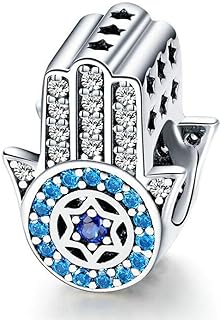 Hand of Fatima Charm 925 Sterling Silver Blue Evil Eye Charms For Pandora Bracelets