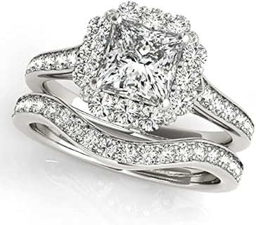 Moissanite Rings for Women Princess Cut 1 CT Halo Wedding Ring Set Engagement Rings for Women S925 Sterling Silver