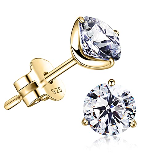 "STUNNING FLAME" 18K Gold Plated Silver Brilliant Cut Simulated Diamond Cubic Zirconia Stud Earrings