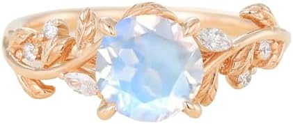 Real Gold and Sterling Silver Moonstone Wedding Ring for Women with Glittering Moissanite Accents, Ideal for Mom, Nana, or Wife