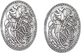 Brooch Pin Set with Viking Norse Shield Design for Medieval Costume: Small Buckle, Clasp, Clip & Fasteners for Clothes, Scarf, Cloak, Jewellery, Chain & Apron Dress for Women and Men (2PCS, Silver)