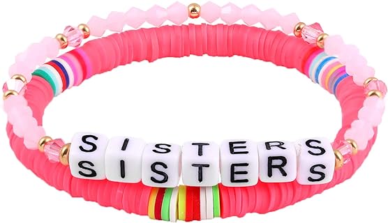 Stackable Heishi Beaded Bracelets with Crystal Detail and Stretchable Rope - For Women and Girls - Boho Summer Beach Style - Rainbow Vinyl Disc Beads Design - Set of 2