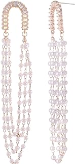 SELFCLOUD Handmade Zinc Stud Earrings with Pearl Chain and Cubic Zirconia for Women, Dangle Design Snap-Back Prom and Wedding Jewelry