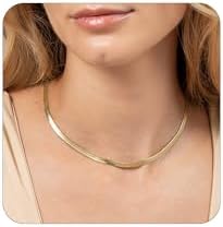Lobster Clasp 14K Gold Plated Herringbone Chain Necklace with Single Gold Bead for Women - Dainty, Versatile & Hypoallergenic Jewelry
