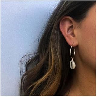 Boho Shell Hoop Earrings Gold Circle Earrings Cowrie Shell Earrings Geometric Hoop Earrings Summer Ocean Earrings Jewelry for Women and Girls