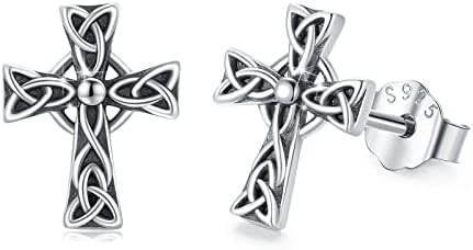 Celtic Knot/Cross Earrings 925 Sterling Silver Huggie Hoop Earrings,Hypoallergenic Irish Celtic Viking Hoops Earrings Jewelry Gifts for Women Men