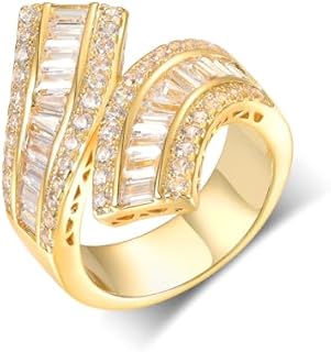 MDFUN 2 Rows Twisted Eternity Rings Emerald Cut Cubic Zirconia Baguette Ring for Women 18K White Gold/Yellow Gold Plated Engagement Promise Wedding Ring Size 5-10