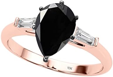 MauliJewels 1.25 Carat Black Pear Shape And White Baguette Diamond Engagement Rings In 10K Rose Gold in Ring Size 5