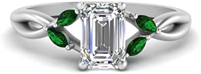Emerald-Cut Twisted Vine Diamond CZ Engagement Ring in Sterling Silver - Customizable Gemstone, Size & Metal - Sophisticated Design - Perfect Gift for Loved Ones