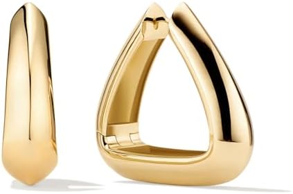 14K Gold Plated Triangle Hoop Earrings in Brass with Push-Back Finding, Perfect for Women and Girls - Bold Geometric Design, No Gemstone