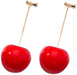 3D Red Cherry Drop Earrings Cute Fruit Gold Dangle Earrings Charm Jewelry Gift Earrings for Women Girls