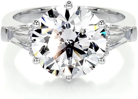 3.5 Carat (ctw) Round Cut Moissanite Engagement Rings for women Platinum Plated Silver Ring Moissanite Rings