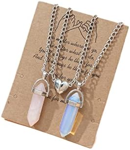 Fuqimanman2020 1 Pair Couple Love Heart Matching Split Heart Pendant Necklace Mutual Attraction Bullet Hexagonal Healing Natural Stone for him her BFF Best Friends Friendship Jewelry Gift