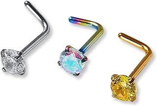 Claire's Nose Rings – Durable Hypoallergenic Titanium Nose Studs for Women – Premium 3-Piece Jewelry for Nose Piercings with Sparkling Gemstones – Heart, Star, and Traditional