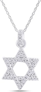 14k White Gold Plated Star of David Diamond Necklace with Spring Ring Clasp for Women, Elegant Design