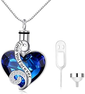 AOBOCO Heart URN Necklace S925 Sterling Silver Cremation Necklace for Ashes Embellished with Crystals from Austria, Fine Keepsake Memorial Jewelry for Ashes (Package including a Necklace/Pin/Funnel)