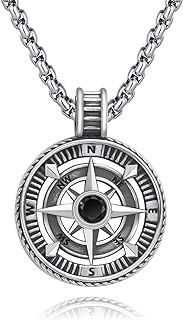 925 Sterling Silver Compass Pendant Necklace for Men, Graduation inspirational Jewelry Gift for Women Men.