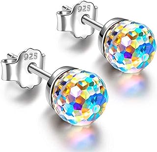 Crystal Earrings for Women,6mm Crystal Disco ball Earrings,Crystal Stud Earrings,Multicolor Studs Earrings for Women,Hypoallergenic Earrings Disco Jewelry for Women Girls