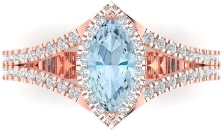 Split Shank Marquise Engagement Ring with Aquamarine for Her, Clara Pucci Design in 18K Rose Gold