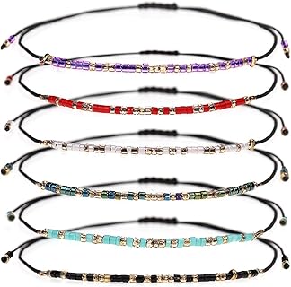 Suyi Bracelet en Perles de Rocaille, Ensemble de 6, Réglable et Tressé à la Main, Cadeau Idéal pour Femmes et Filles avec Emballage Délicat