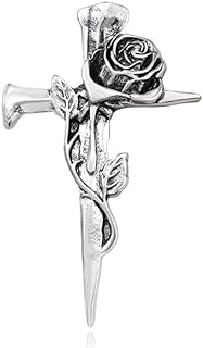 Vintage Cubic Zirconia Flower Cross Brooch Pin with Sturdy Pin Clasp for Men and Women, Elegant Religious Design, Perfect Gift for Special Occasions