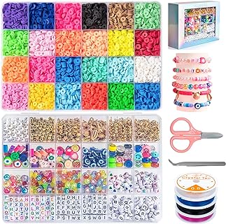 JOJANEAS Multicolor Polymer Clay Heishi Beads Kit - DIY Flat Beads Bracelet Set with Elastic String in Acrylic - Cartoon Smiley Beads - Crafting Kit for Kids