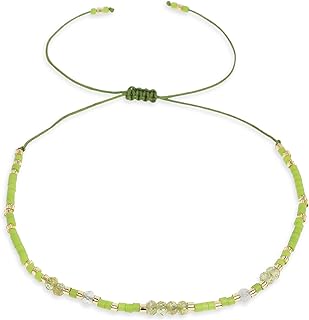 Handmade Boho Beaded Natural Gemstone Bracelets for Women Girls, Cute Dainty Colorful Seed Beads Adjustable Rope Bracelet Summer Friendship Jewelry Gift