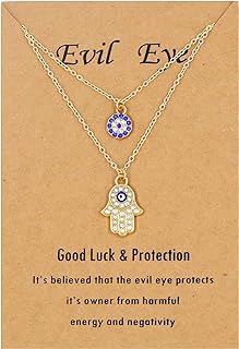 Gold Evil Eye Choker Necklace with Cable Chain and Zircon Gem for Women, Turkish Blue Eye and Hamsa Shape Set for Protection and Luck