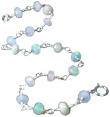 Spring Ring Clasp Ethiopian Opal Bead Bracelet with Bead Chain Design in 925 Silver for Elegant Women