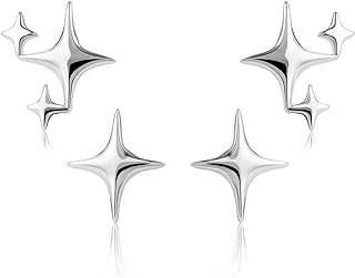 925 Sterling Silver Star Stud Earrings with Push Back Clasp - Elegant Jewelry for Women and Girls - LAXPICOL 2 Pairs