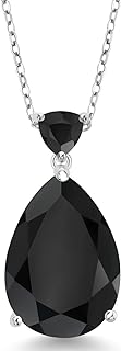 Gem Stone King 925 Sterling Silver Pear Shape Black Onyx Pendant Necklace For Women (10.27 Cttw, Gemstone Birthstone with 18 Inch Silver Chain)