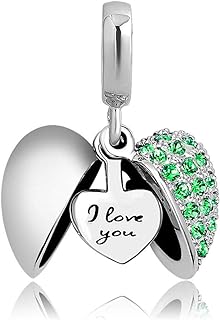 LovelyCharms Sterling Silver I Love You Heart Birthstone Charm Dangle Bead for Bracelet