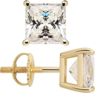 Diamond Stud Earrings For Women, Mens Diamond Earrings,14k Yellow Gold, 1ct-2ct Round, Princess, Heart Cut VVS D Color Screw Back Earrings [Simulated Diamond]
