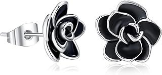 Push Back Black Rose Stud Earrings for Women, 18K Gold Plated, Hypoallergenic, in Alloy and Copper, Sophisticated Floral Design