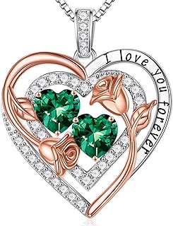 Sterling Silver Iefil Rose Heart Green Peridot Pendant Necklace with Box Chain and Spring Ring Clasp - Perfect Birthday Anniversary Gift