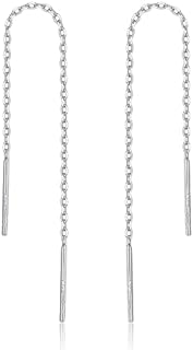 Minimalist 925 Sterling Silver Chain Threader Earrings with 75mm Long Dangle Bars for Unisex, Pull-Through Design