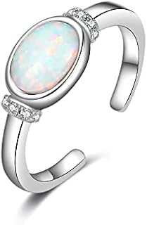 Sterling Silver Opal Ring Jewelry for Women Girls Mothers Day Wedding Engagement White Fire Round Oval Opal Ring