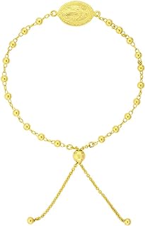 Sterling Silver Miraculous Bracelet for Women Virgin Mary Medal Bolo Clasp 3mm Rosary Beads 7-8 inch