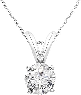 3/8-3 Carat IGI Certified LAB-GROWN Round Cut 4 Prong Diamond Pendant Necklace + 16" 14K Gold Chain Luxury Collection (D-E Color, VS1-VS2 Clarity)