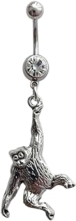 AETYWYEIN Orangutan Belly Button Ring, Funny, Monkey Dangle Navel Barbell Ring Surgical Stainless Steel 14G, Piercing Body Jewelry for Her