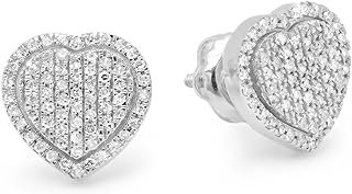 Dazzlingrock Collection 0.35 Carat (ctw) 14K Round White Diamond Ladies Heart Shape Fashion Stud Earrings 1/3 CT, White Gold
