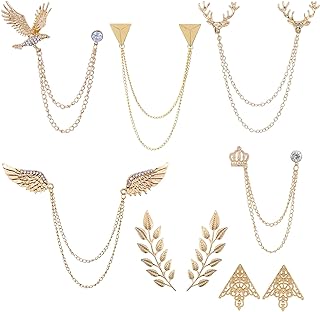 Zaky 7 Pairs Brooches Accessories Palace Retro Hollow Pattern Shirt Collar Brooch Buckle Angle Triangle and Simple Elegant Double Leaf Collar Pin Brooch Gold Silver Plant Brooch with Box
