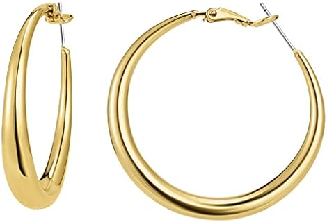 Women's 18K Gold-Plated Chunky Hoop Earrings with French Clip Back Finding, Hypoallergenic Round Tube Design for Variety of Occasions - 25/30/40mm sizes