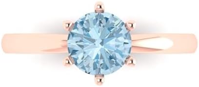 1Ct Round Cut - Natural Aquamarine - 14k White Gold - Solitaire Wedding Engagement Bridal Promise Ring