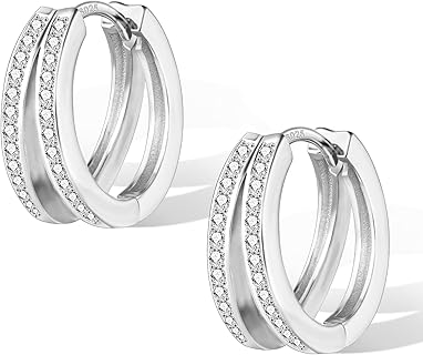 ALEXCRAFT Boucles d'oreilles créoles en argent 925 avec zirconia cubique, résistant à la rouille et hypoallergéniques, idéales pour un port quotidien élégant et confortable pour femmes