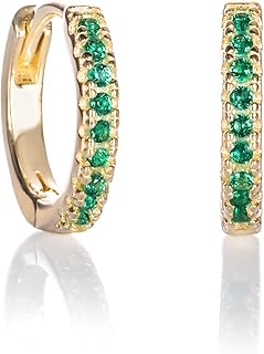 Namana Créoles en Argent Sterling 925 avec Émeraudes et Oxyde de Zirconium, Diamètre de 12mm, Plaqué Or 18 Carats. Parfait pour Femmes et Jeunes Filles, Idéales pour Offrir et Porter au Quotidien