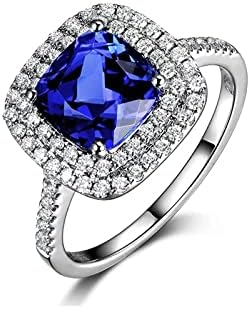 10K/14K/18K Gold Blue Created Sapphire Engagement Ring for Women with Natural Diamond Jewelry Gift for Her Wife