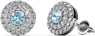 Diamond-Studded Aquamarine Halo Stud Earrings, 14K White Gold with Secure Screw Back - 0.81 ct
