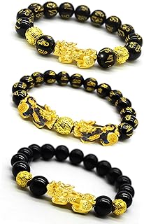 Feng Shui Good Luck Bracelets for Men Women Obsidian Bead Dragon Lucky Charm Bracelet Pixiu Pi Yao Attract Wealth Money Feng Shui Jewelry